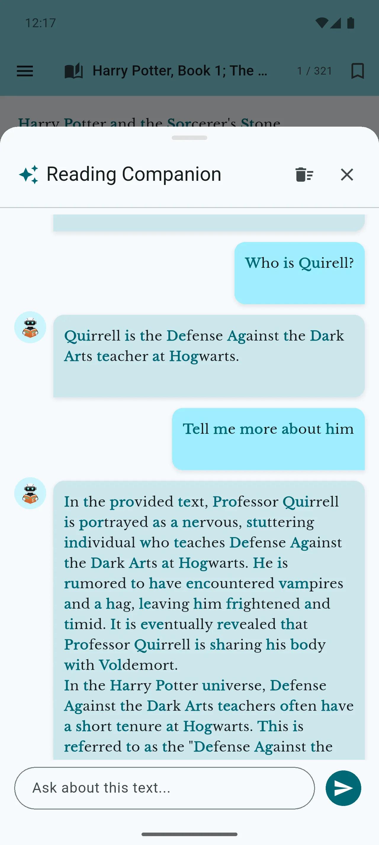 Robo Reader AI Reading Companion feature — detail view