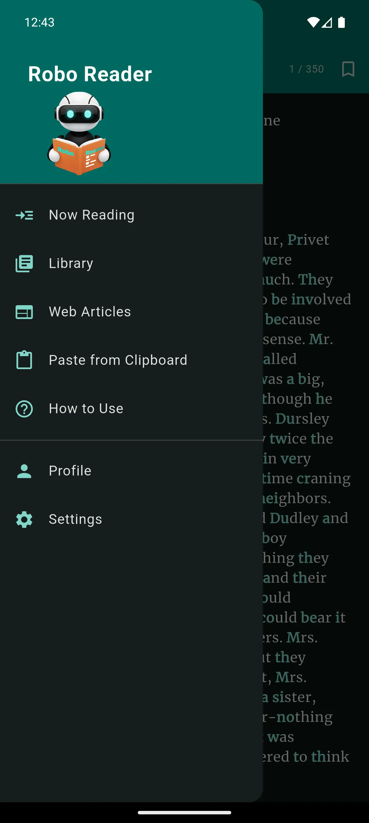 Robo Reader Dark Mode feature screenshot