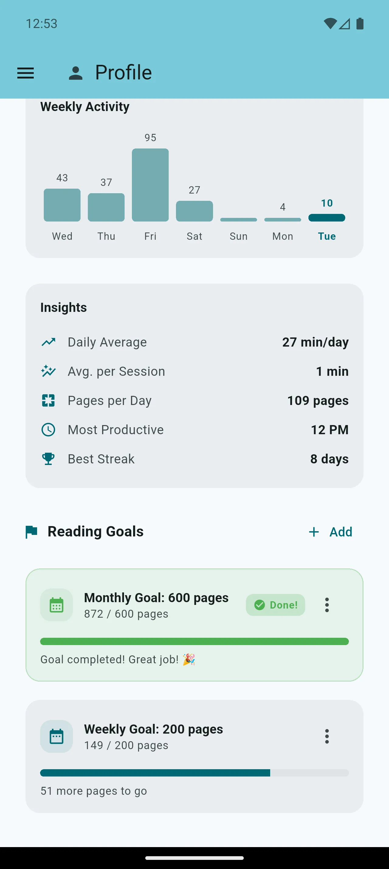 Robo Reader Reading Goals feature screenshot