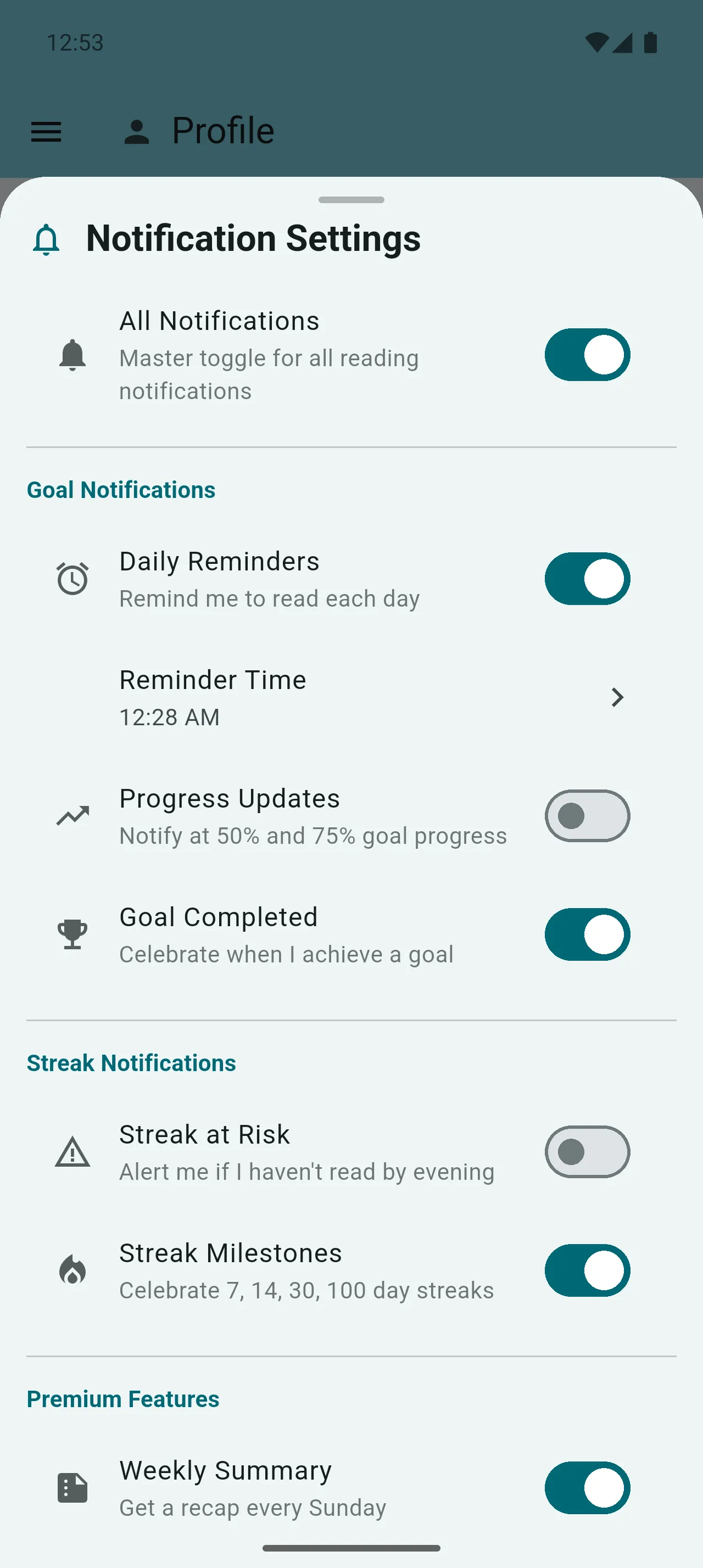 Robo Reader Reading Notifications feature screenshot