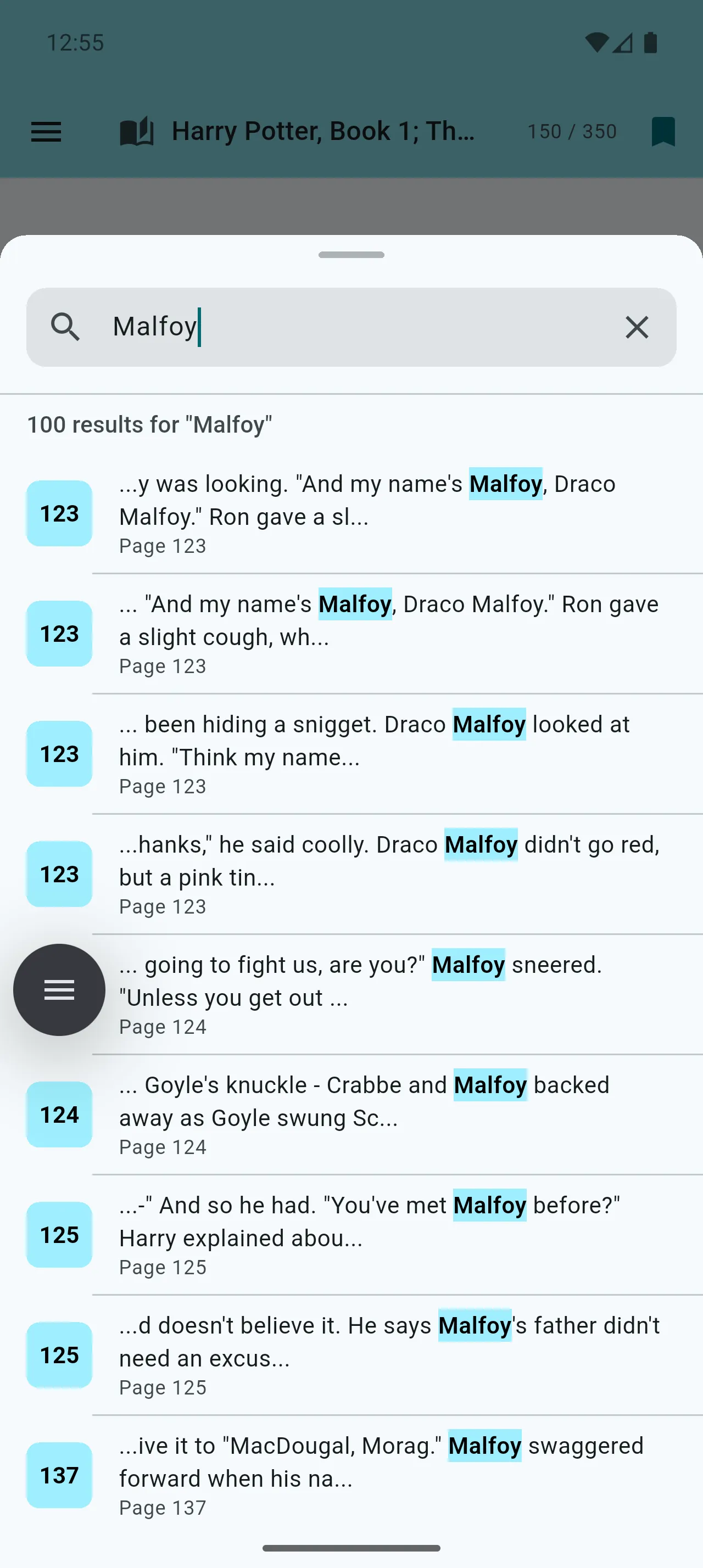 Robo Reader In-Book Search feature screenshot